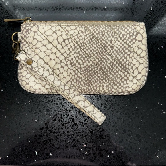 Travelon Handbags - Travelon Quilted Snake Print Wristlet Pouch - Neutral Grey/Beige RFID